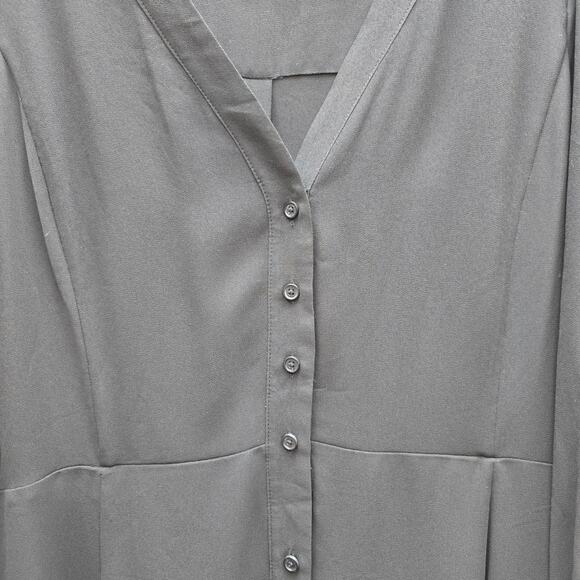 Michael Kors V-Neck Button-Front Maxi Shirt Dress Elegant Preppy Black Size XL - Picture 3 of 6